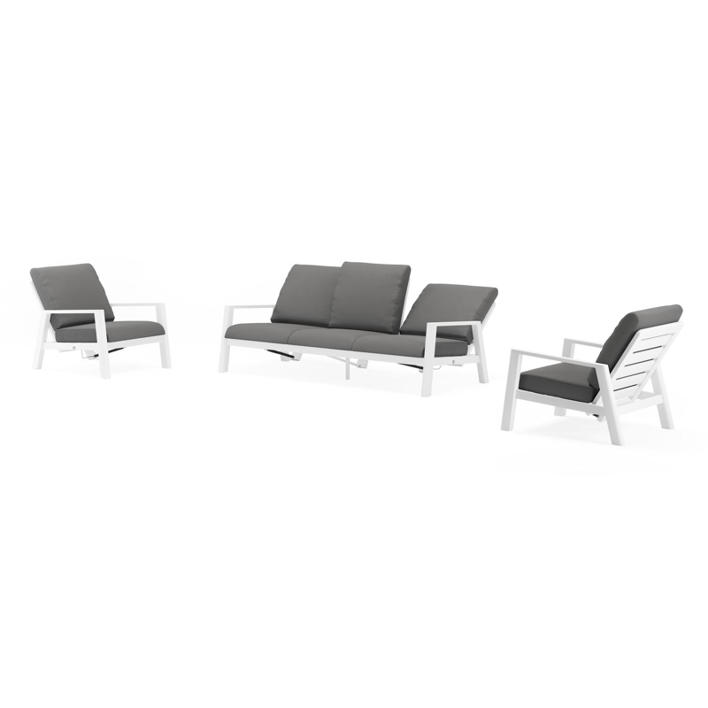 Cirello loungeset in wit aluminium met natte charcoal chine all weather sunbrella® luxe kussens