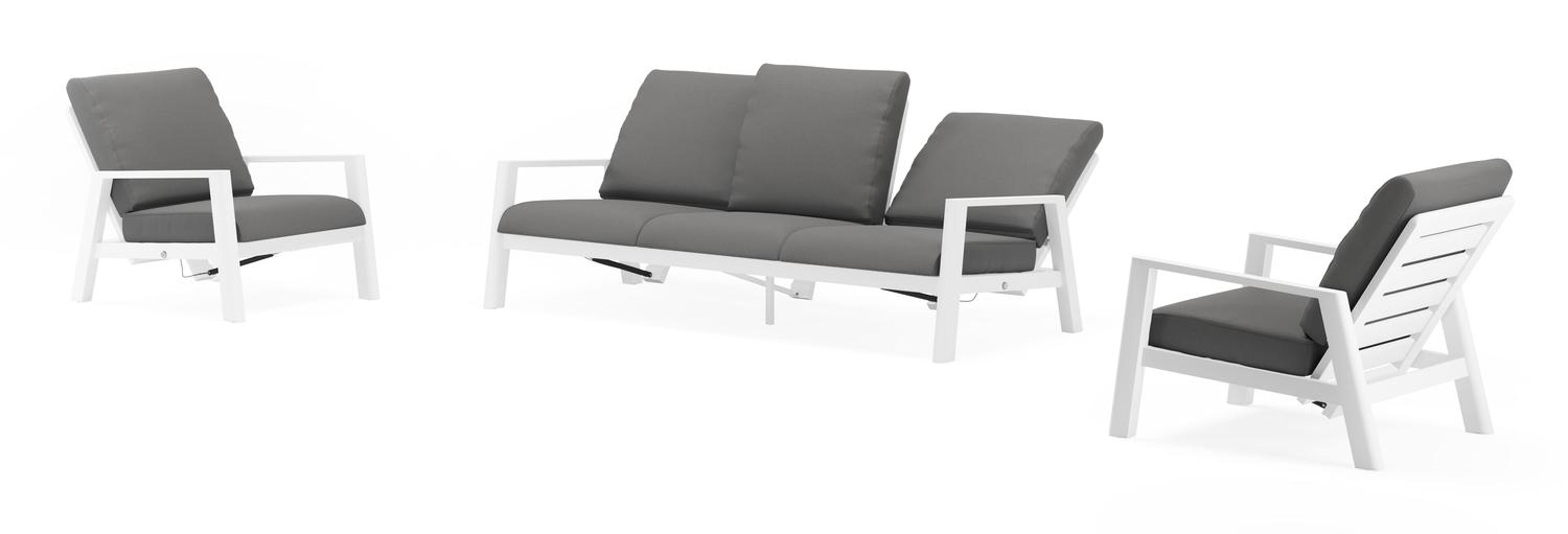 Cirello loungeset in wit aluminium met natte charcoal chine all weather sunbrella® luxe kussens
