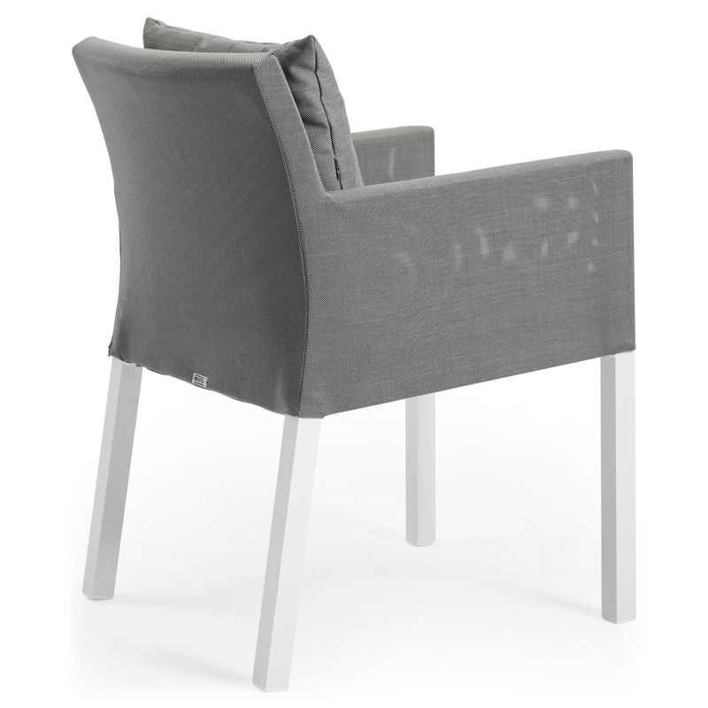 Chaise de jardin Nano in aluminium blanc et textilène gris avec coussin en gris textilène
