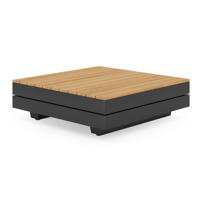 Bodino loungetafel in zwart aluminium en teak - L 83 x B 83 x H 25 cm