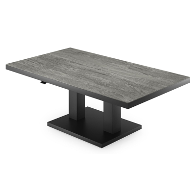 Cirello Pop up loungetafel in zwart aluminium en grijs volkeramiek - L 140 x B 80 x H 71,6 cm