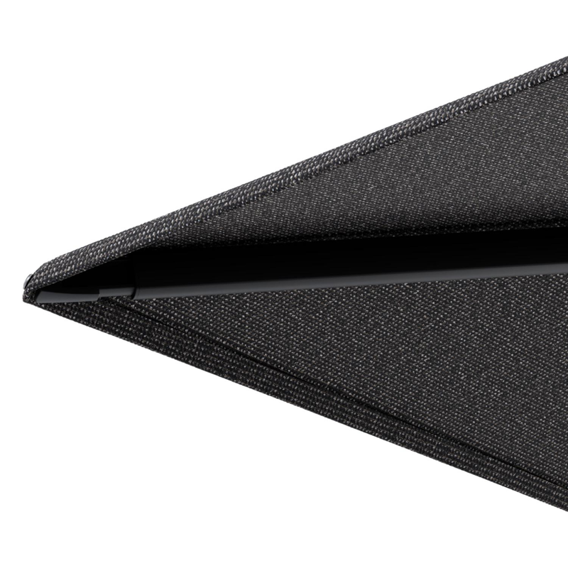Minore zweefparasol met tiltfunctie in zwart aluminium en Firenze Tunder All Weather Solica parasoldoek - L1 400 x L2 300 cm met parasolvoet Minore 260 kg met wielen