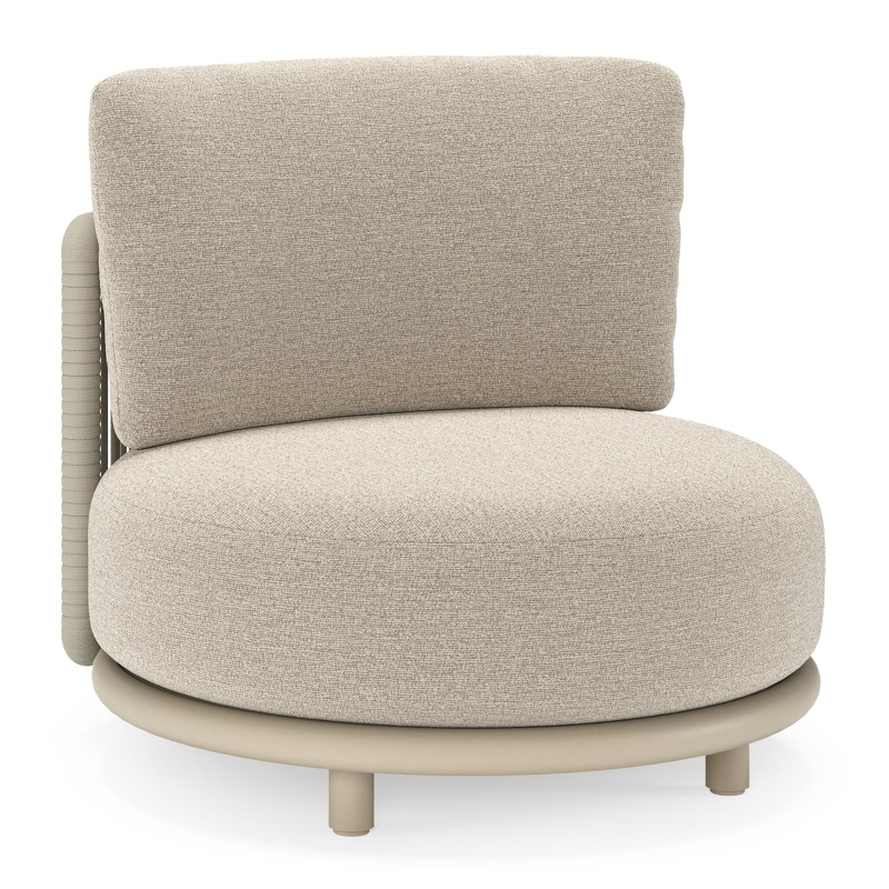 Lomano loungestoel in beige aluminium en beige verticaal geweven luxe vlakke rope met Catania Greige all weather cosytica
