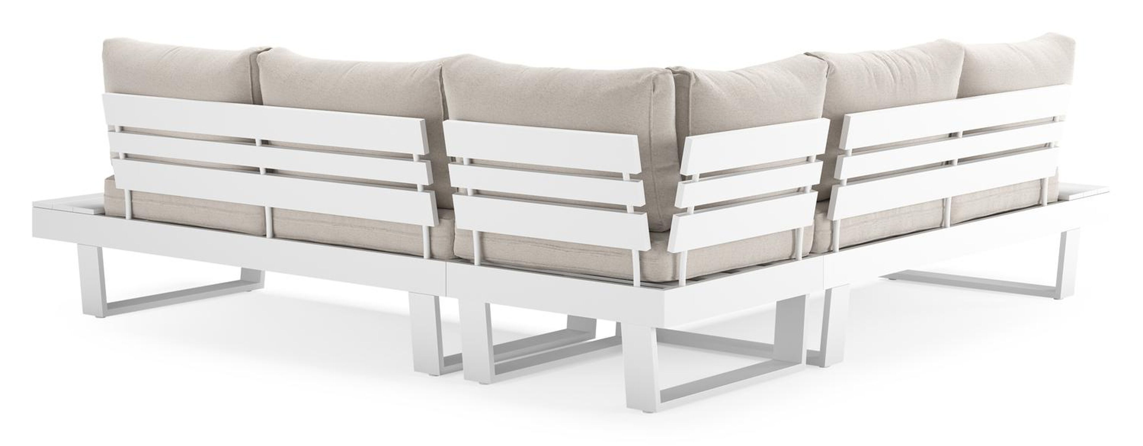 Alora loungehoek in wit aluminium met beige weather+ softtouch kussens
