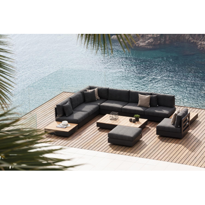 Como bijzettafel in zwart aluminium en naturel teak - B 70 x D 80 x H 20 cm