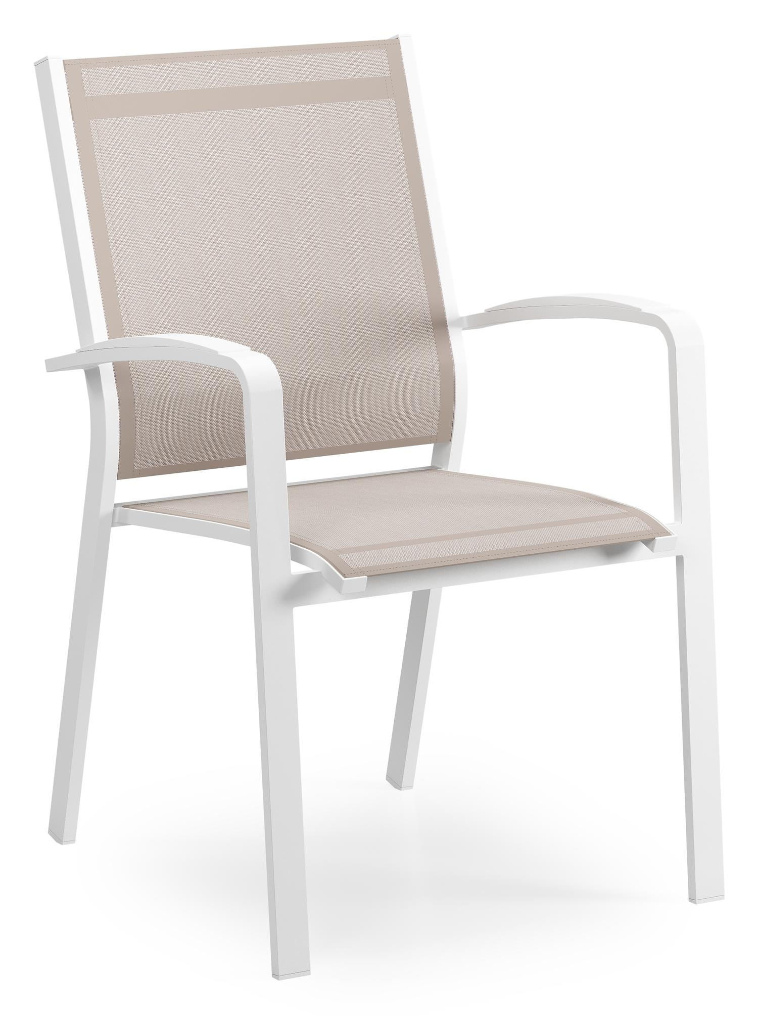 Chaise de jardin empilable Lioni en aluminium blanc et textilène simple beige 