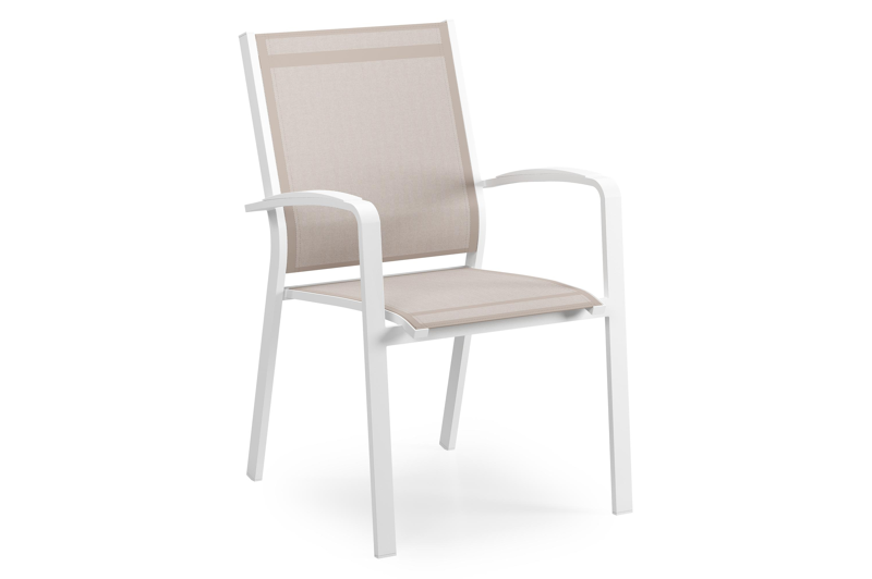 Lioni stapelbare tuinstoel in wit aluminium en beige single textilene