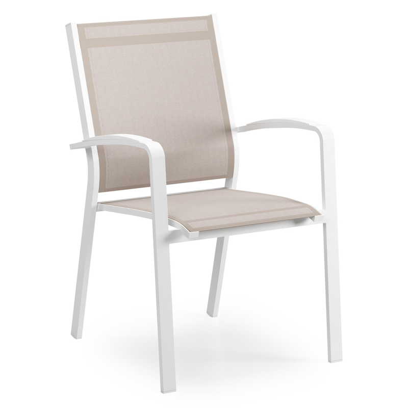 Lioni stapelbare tuinstoel in wit aluminium en beige single textilene