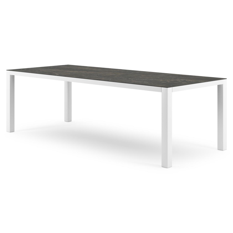 Como tuintafel in wit aluminium en volkeramiek Black Obsession - L 240 x B 100 x H 75 cm