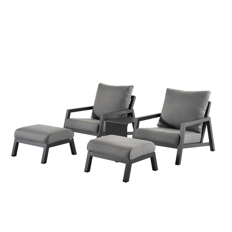 Zen'so balkonset in zwart aluminium met natte charcoal chine Sunbrella premium kussens