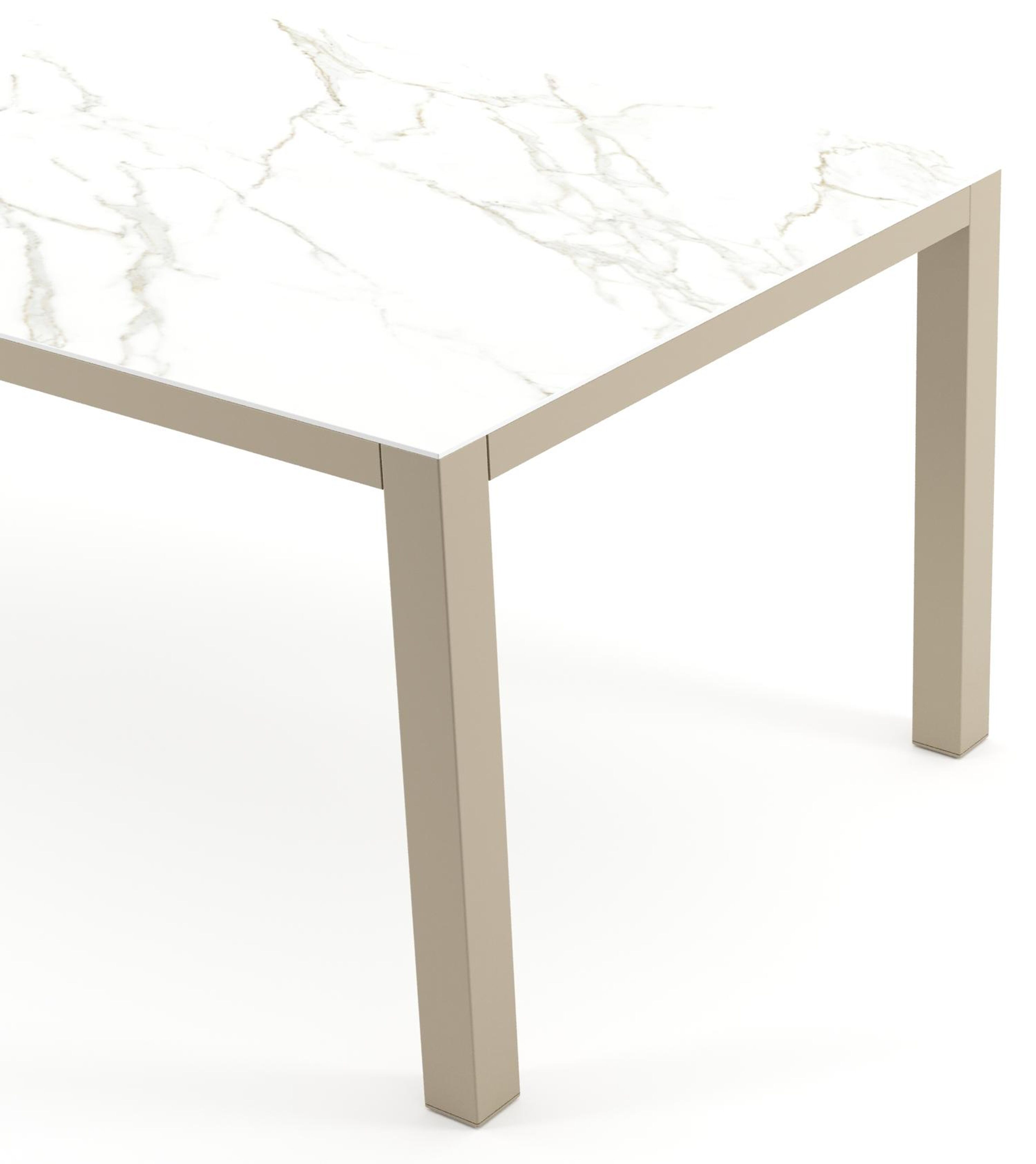 Table de jardin Como rectangulaire en aluminium beige et céramique pleine Calacatta - Lg. 200 x Lrg. 100 x Haut. 75 cm