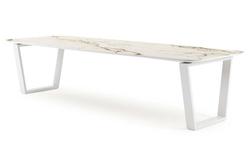 Pagino tuintafel bootvorm in wit aluminium en volkeramiek colorado dunes - L 315 x B 115 x H 73 cm