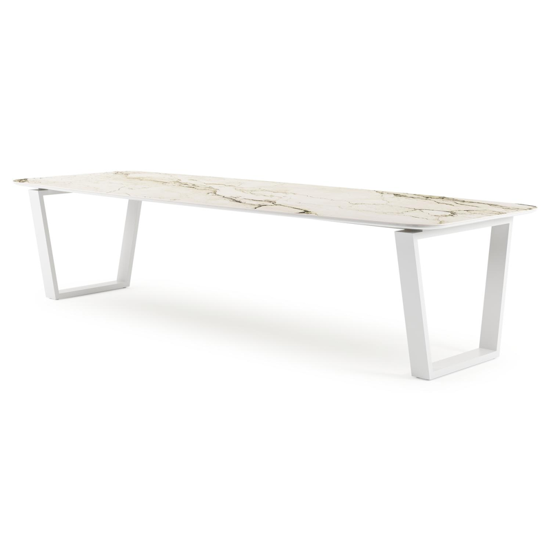 Pagino tuintafel bootvorm in wit aluminium en volkeramiek colorado dunes - L 315 x B 115 x H 73 cm