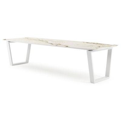 Pagino tuintafel bootvorm in wit aluminium en volkeramiek colorado dunes - L 315 x B 115 x H 73 cm