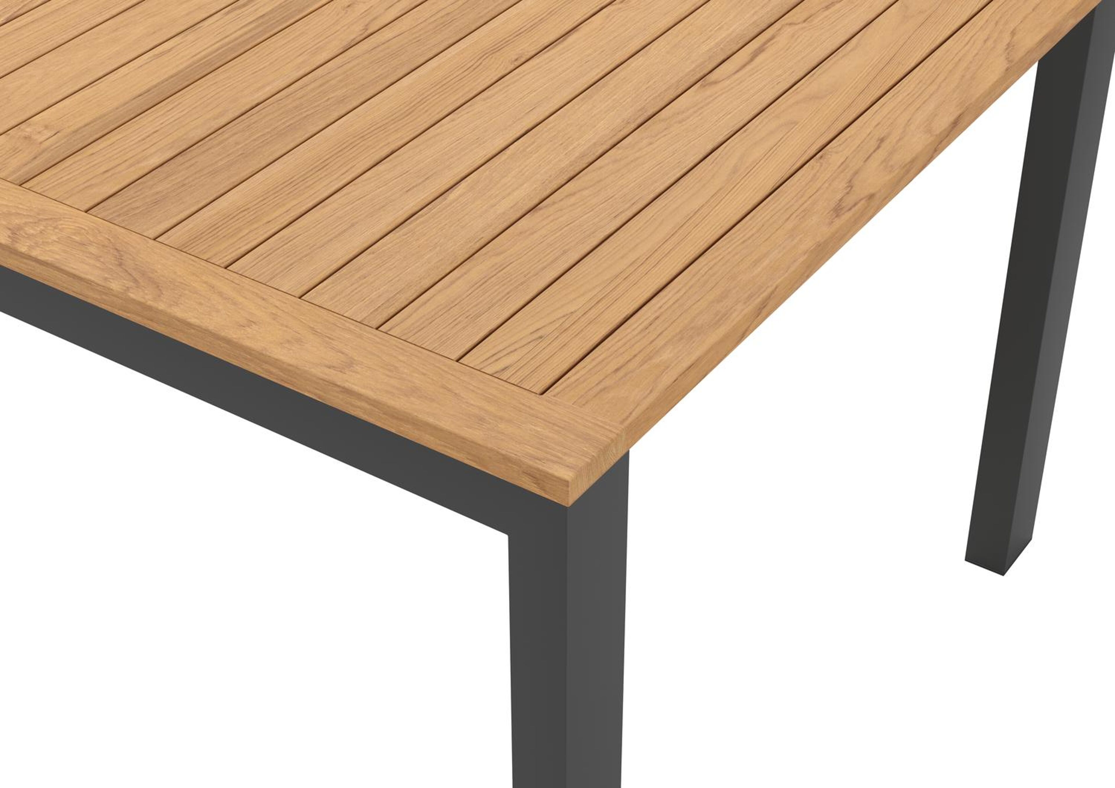 Table de jardin Trente rectangulaire en aluminium noir et teck - Lg. 270 x Lrg. 100 x Haut. 73 cm