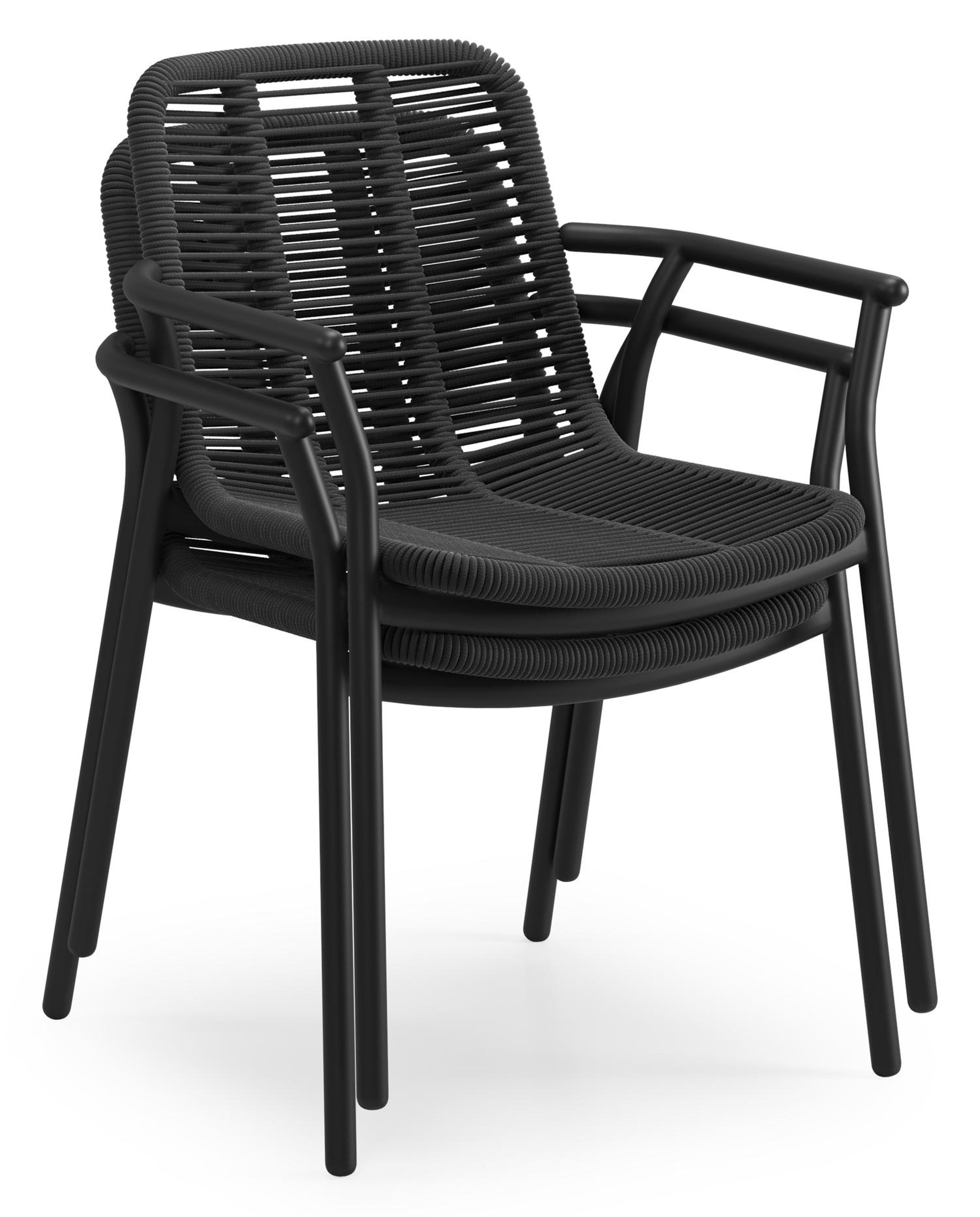 Ensemble de jardin Mosa en aluminium noir et sintered stone notte minerale avec 8 chaises de jardin empilable Berga