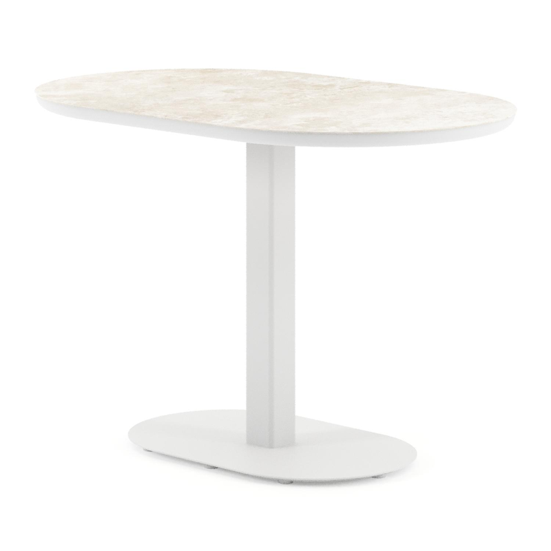 Table de jardin Teramo inclinable bombo en aluminium blanc et céramique pleine Rapolano - Lg. 110 x Lrg. 70 x Haut. 74 cm