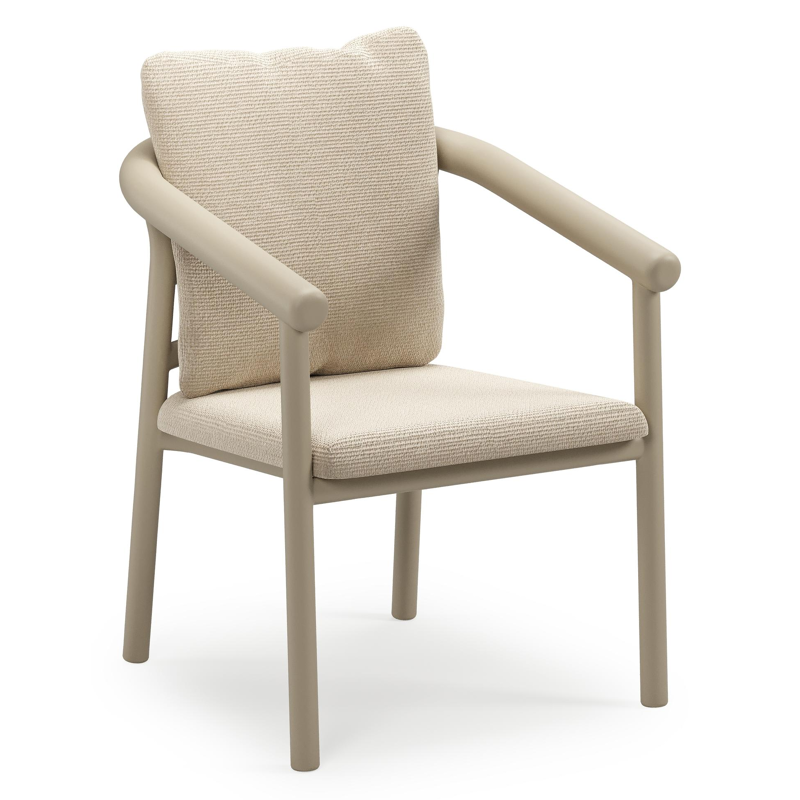 Amico stapelbare tuinstoel in beige aluminium met stoelkussen in All Weather Cosytica Althea Chalk