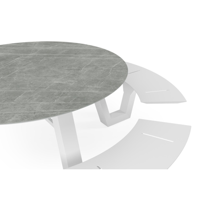 Table de pique-nique Rondino en aluminium blanc et céramique pleine - Dia. 236 x H 71,5 cm