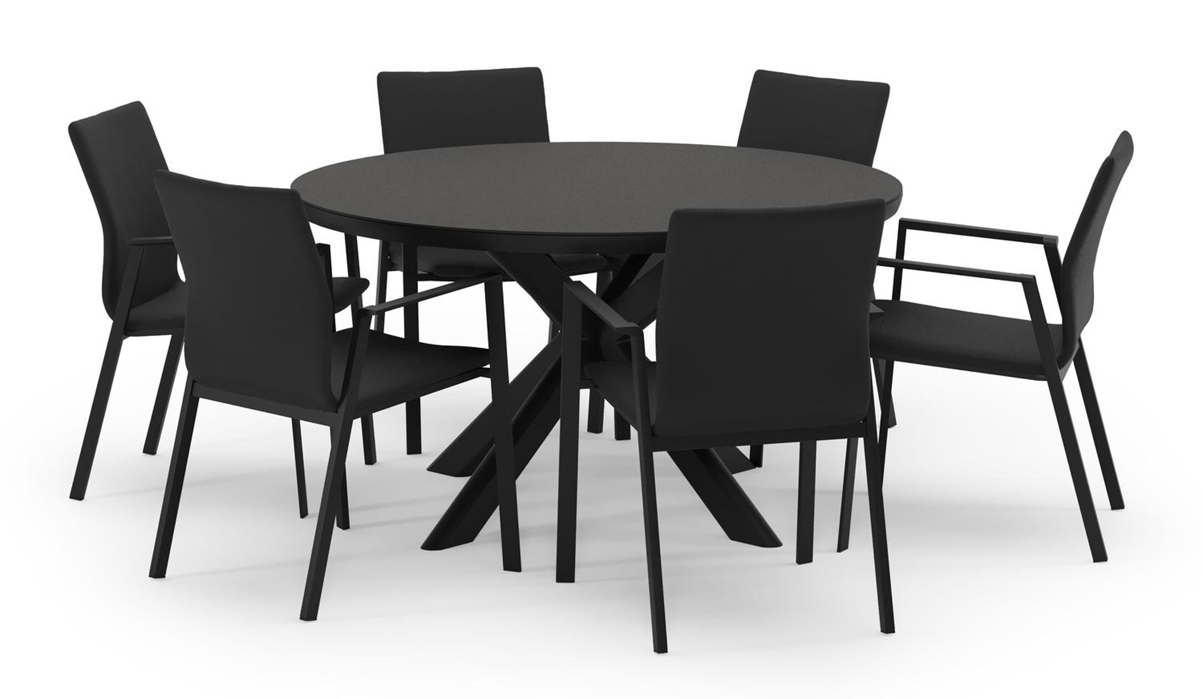 Pamplona ronde tuinset in zwart aluminium en sintered stone notte minerale met 6 Madura tuinstoelen