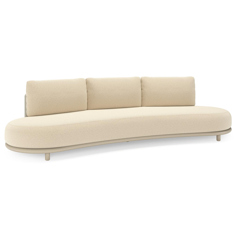 CanapÃ© de jardin Lomano en aluminium beige et corde luxe plate tissÃ©e verticalement beige et coussins en all weather solica Soul Papyrus