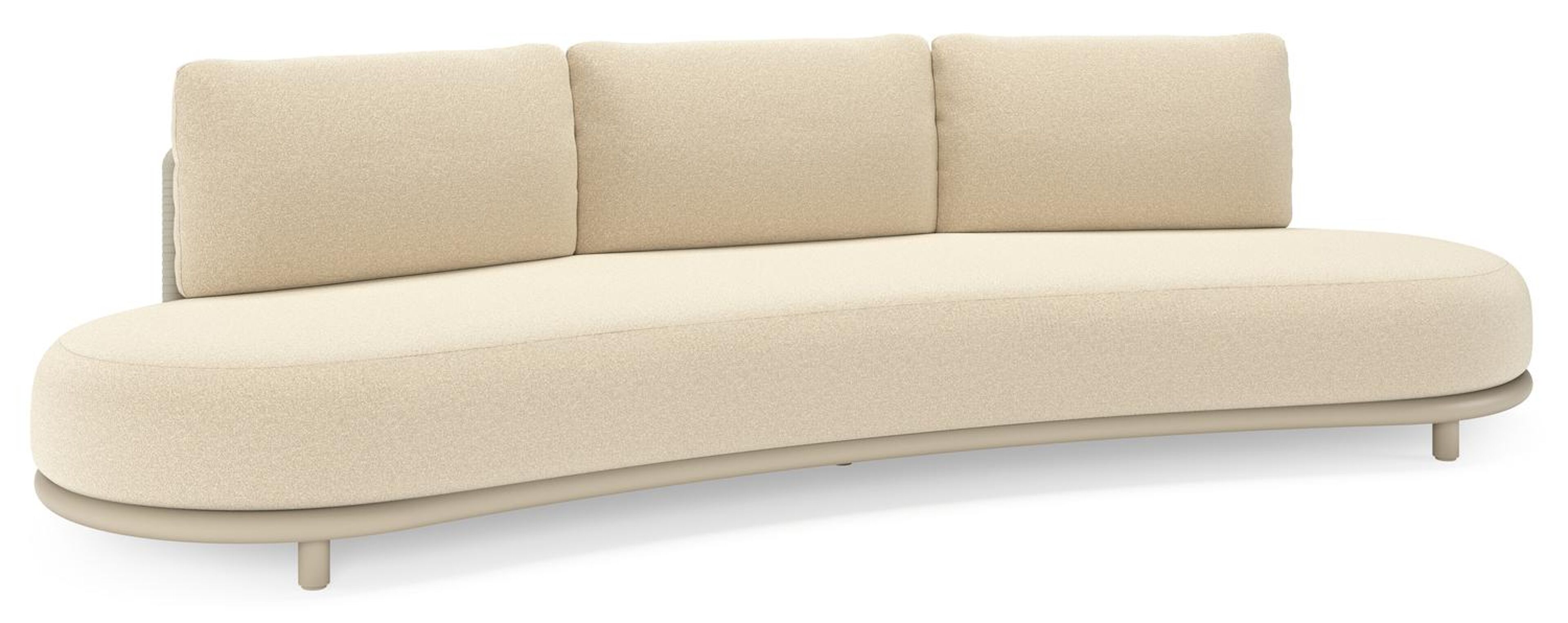 Canapé de jardin Lomano en aluminium beige et corde luxe plate tissée verticalement beige et coussins en all weather solica Soul Papyrus