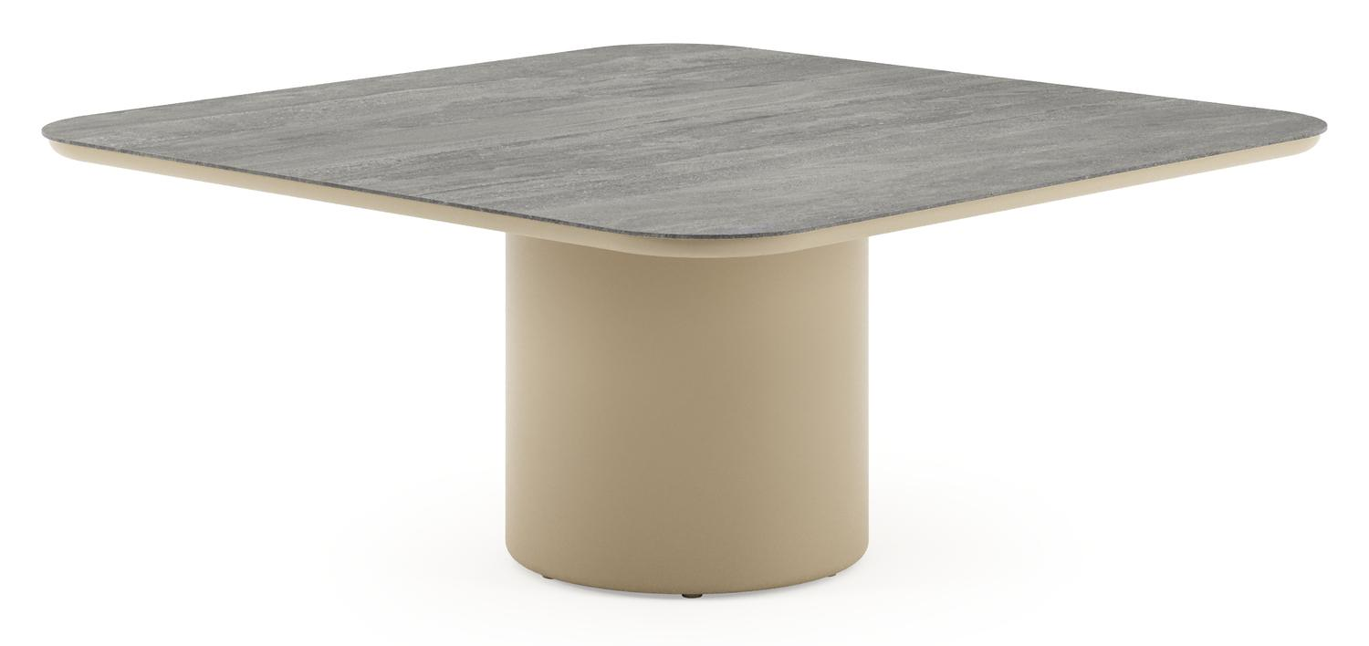 Amico low dining tuintafel afgerond vierkant in beige aluminium en volkeramiek Aspen Grey - L 148 x B 148 x H 61 cm