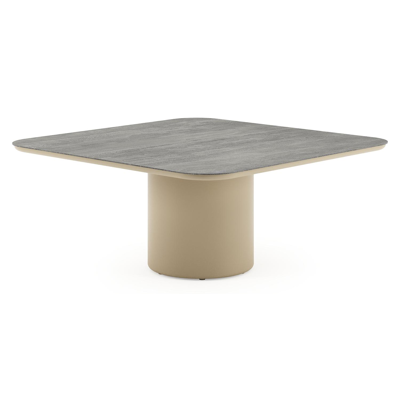 Amico low dining tuintafel afgerond vierkant in beige aluminium en volkeramiek Aspen Grey - L 148 x B 148 x H 61 cm