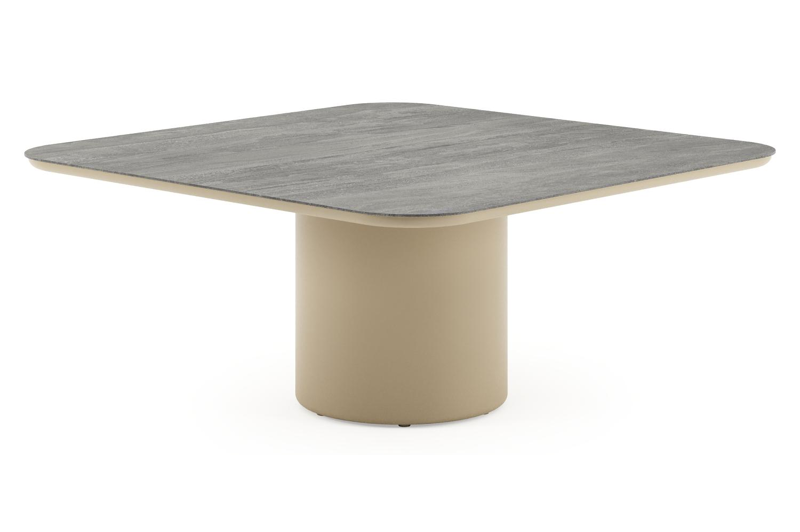 Amico low dining tuintafel afgerond vierkant in beige aluminium en volkeramiek Aspen Grey - L 148 x B 148 x H 61 cm