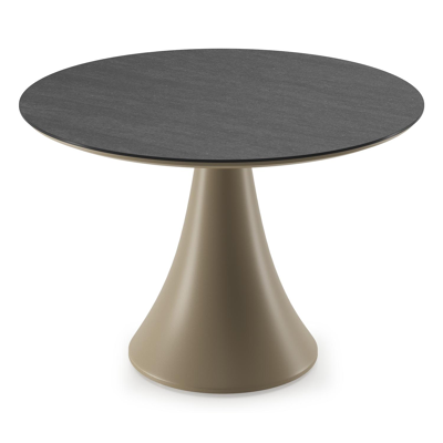 Fano low dining loungetafel rond in beige aluminium en volkeramiek Basalt Black - Dia. 85 x H 55 cm