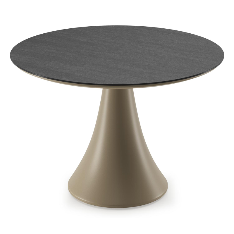 Fano low dining loungetafel rond in beige aluminium en volkeramiek Basalt Black - Dia. 85 x H 55 cm