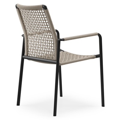 Como tuinstoel in zwart aluminium en beige vierkant geweven ronde rope