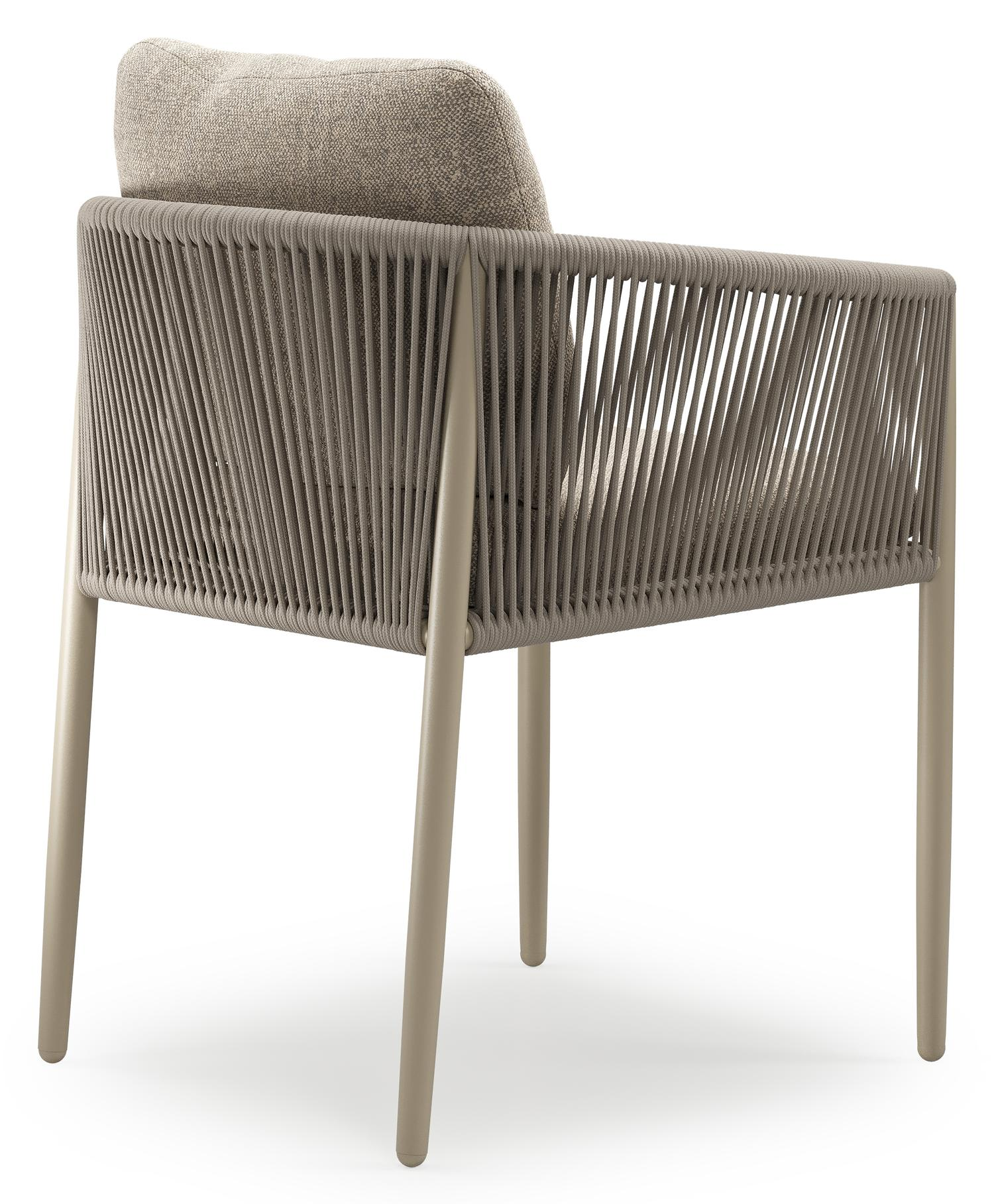 Chaise de jardin Organo en aluminium noir et corde ronde tissée verticalement beige avec coussin en All Weather Sunbrella® Luxe Chartres Pewter