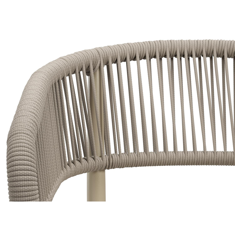 Tolfa stapelbare tuinstoel in beige aluminium en beige verticaal geweven ronde rope met stoelkussen in All Weather Sunbrella® Luxe Lopi Marble