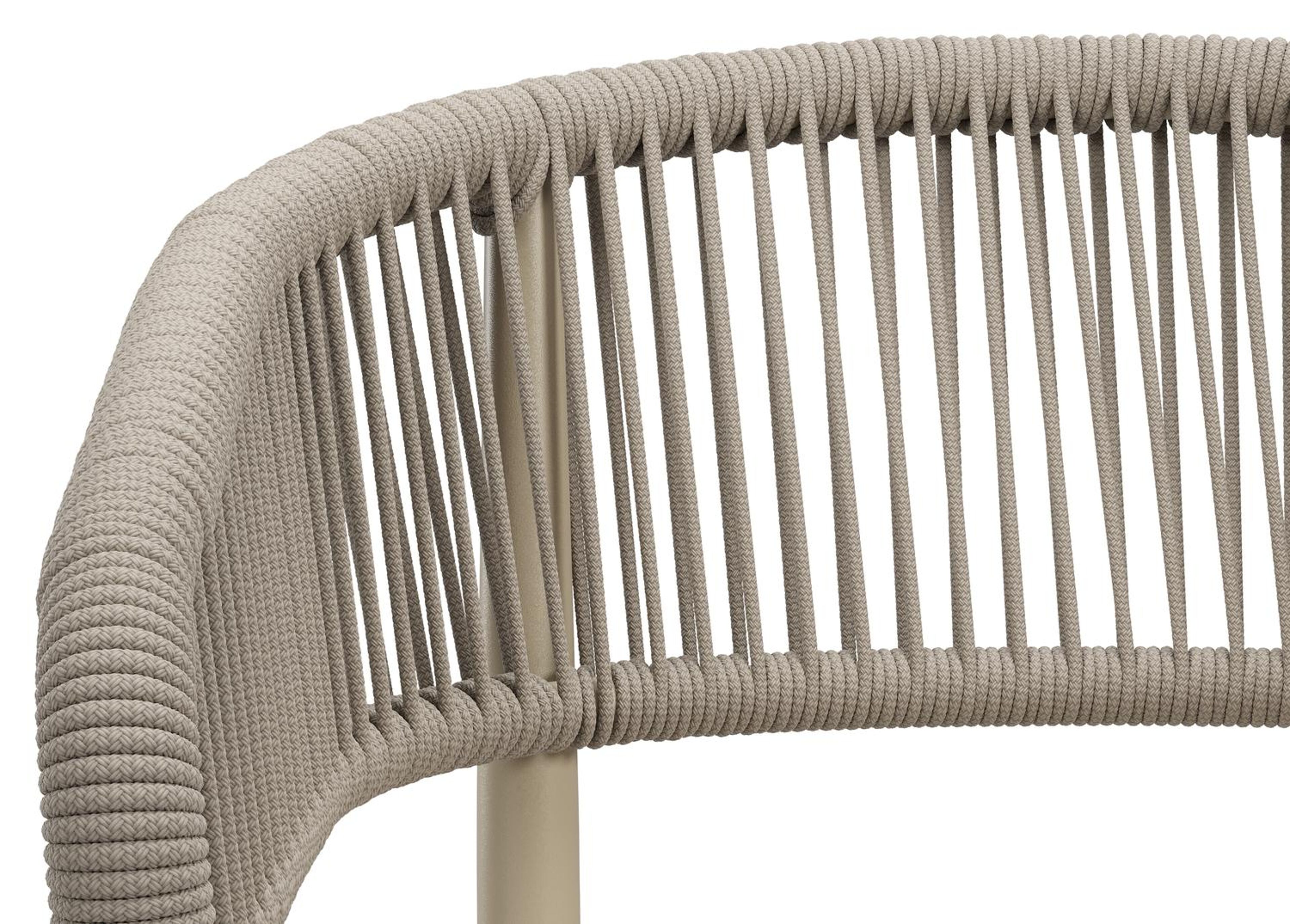 Tolfa stapelbare tuinstoel in beige aluminium en beige verticaal geweven ronde rope met stoelkussen in All Weather Sunbrella® Luxe Lopi Marble