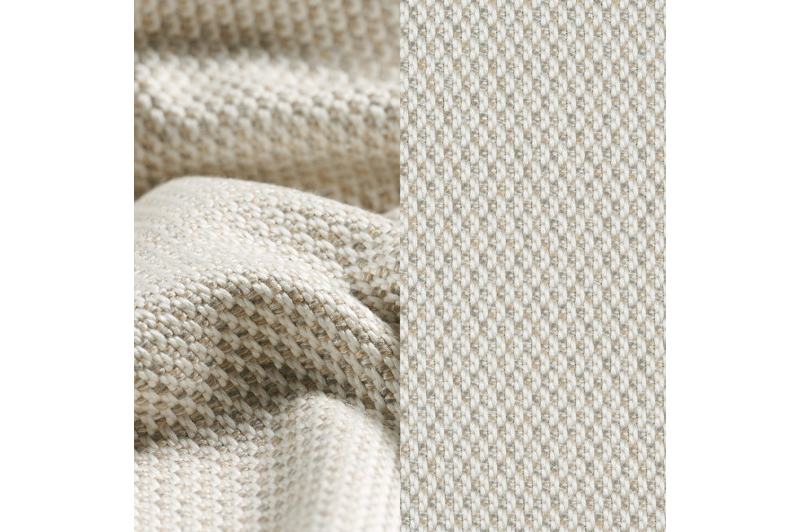 Organo loungestoel in beige aluminium en beige verticaal geweven luxe vlakke rope met lopi marble all weather Sunbrella® luxe kussen