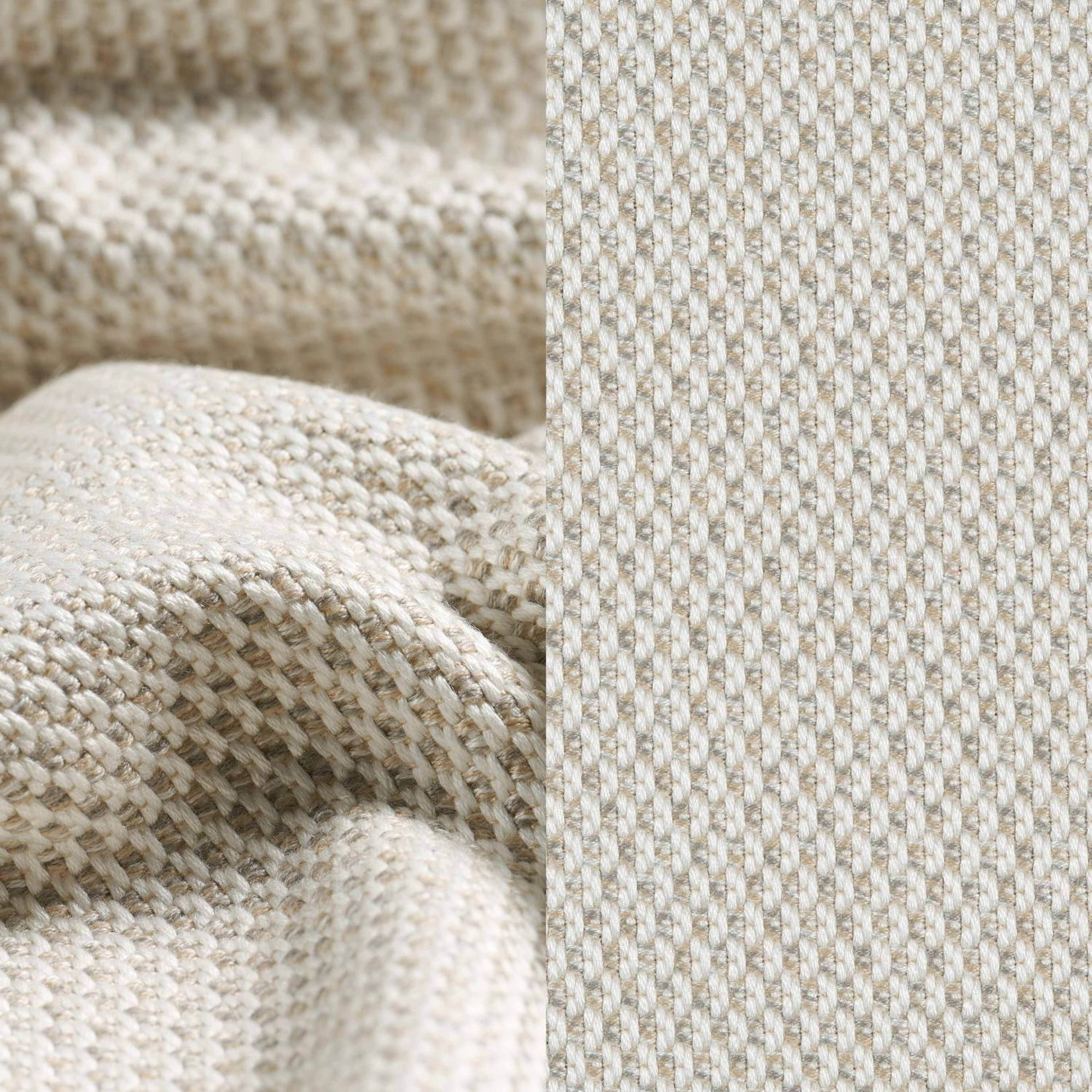 Organo loungebank in beige aluminium en beige verticaal geweven luxe vlakke rope met lopi marble all weather Sunbrella® luxe kussen