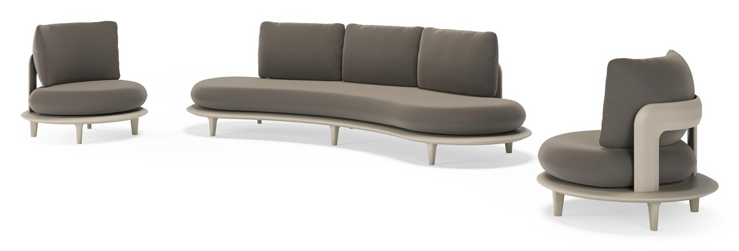 Bomero loungeset in beige aluminium met natte carbon beige all weather sunbrella® luxe kussen