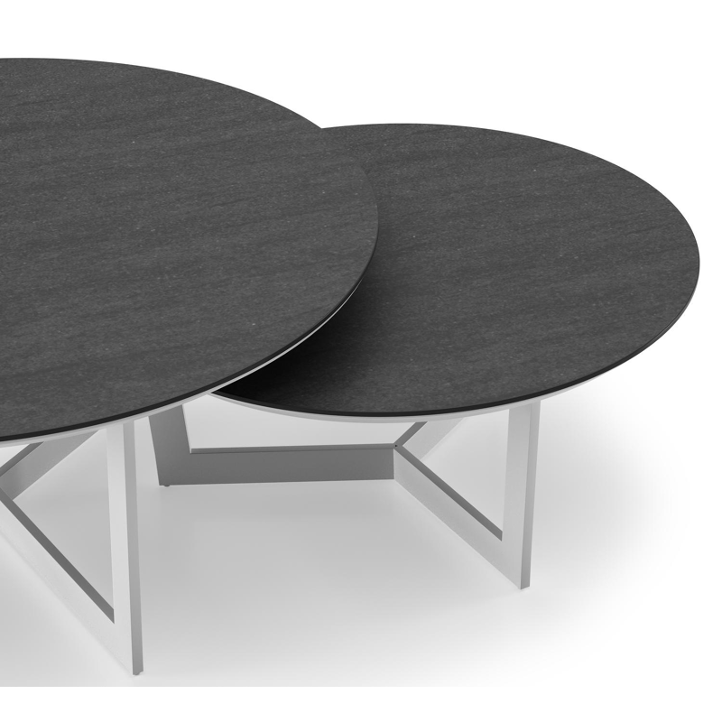 Lacrima set van 2 loungetafels rond in wit aluminium en volkeramiek Basalt Black - Dia. 85/65 x H 35/30 cm