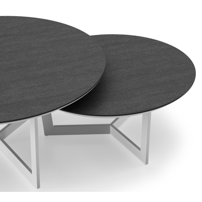 Lacrima set van 2 loungetafels rond in wit aluminium en volkeramiek Basalt Black - Dia. 85/65 x H 35/30 cm