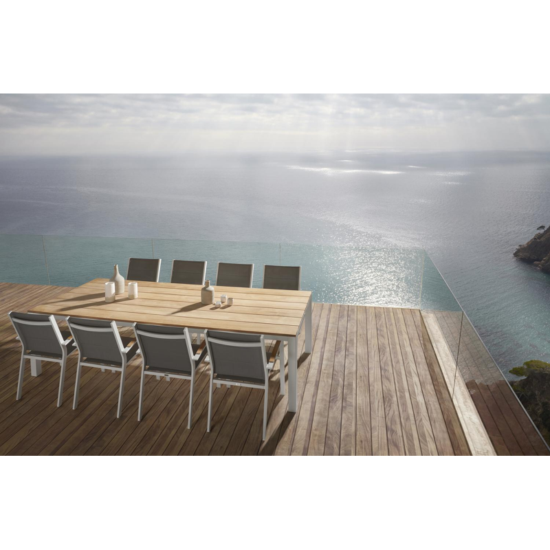 Capri tuintafel in wit aluminium en teak - L 280 x B 110 x H 75,5 cm