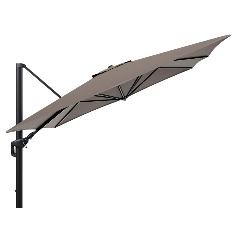 Minore zweefparasol tiltfunctie in zwart aluminium en parasoldoek in All Weather Sunbrella® Luxe Natte Heather Grey  - L1 350 x L2: 350 cm (zonder voet) (zonder voet)