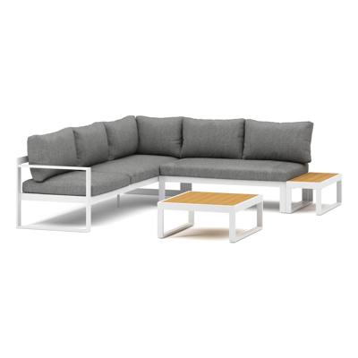 Caldela loungehoek in wit aluminium en polywood met grijs polyester kussen en loungetafel