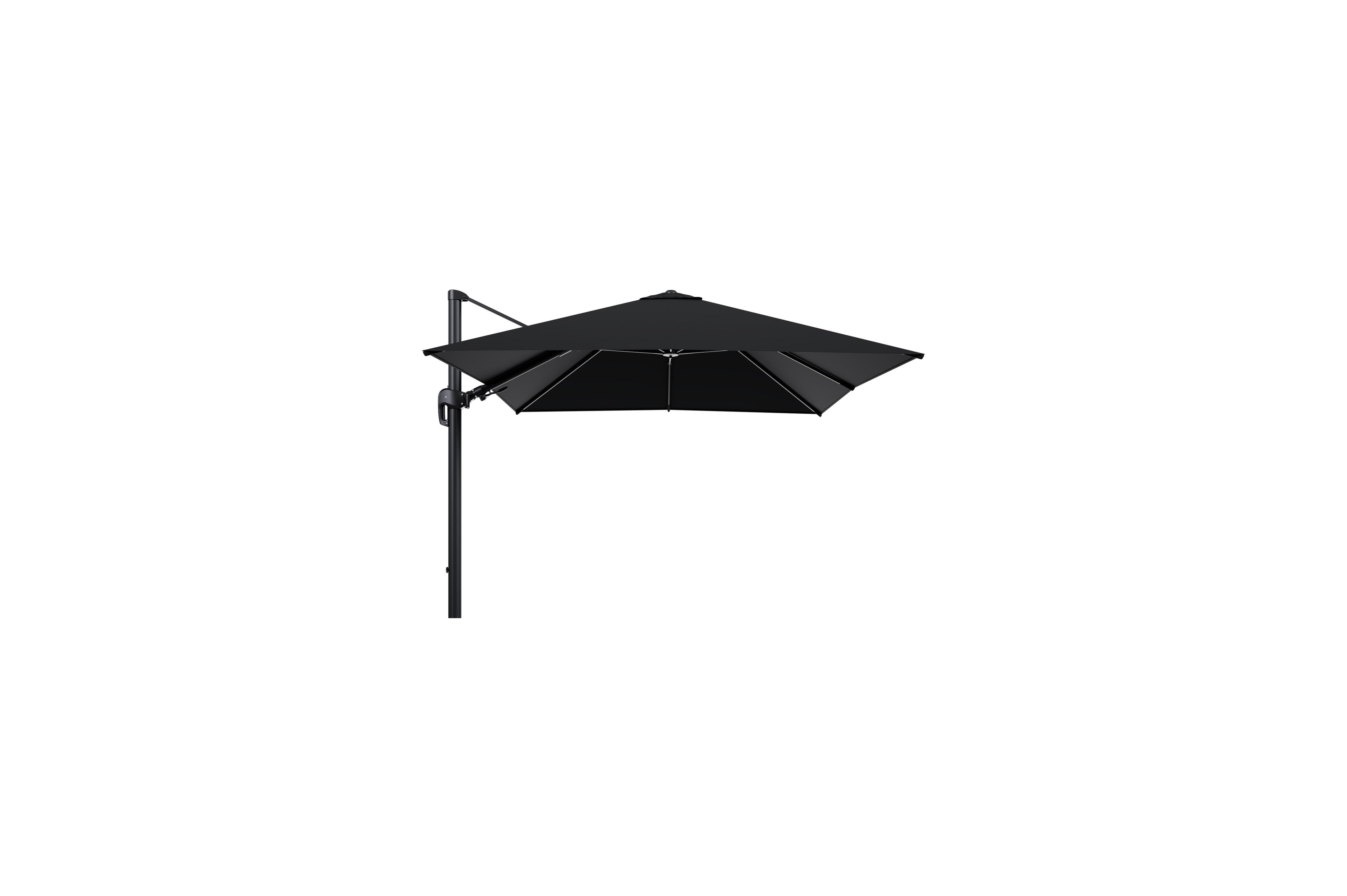 Rufina zweefparasol met tiltfunctie in zwart aluminium met zwart sunbrella® premium parasoldoek - L1 300 x L2 300 cm (zonder voet)