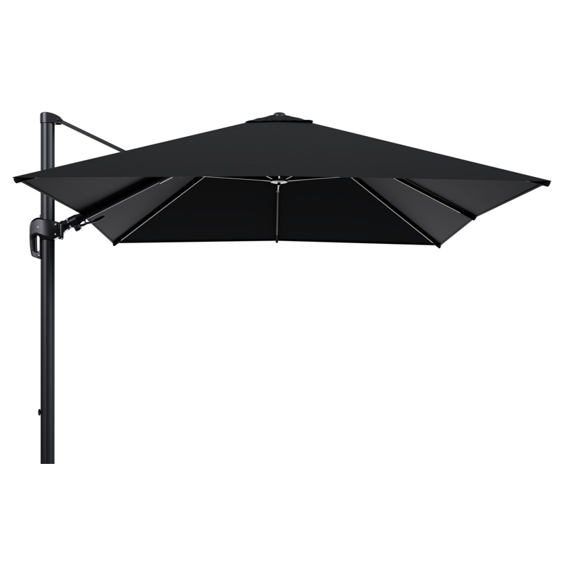 Rufina zweefparasol met tiltfunctie in zwart aluminium met zwart sunbrella® premium parasoldoek - L1 300 x L2 300 cm (zonder voet)