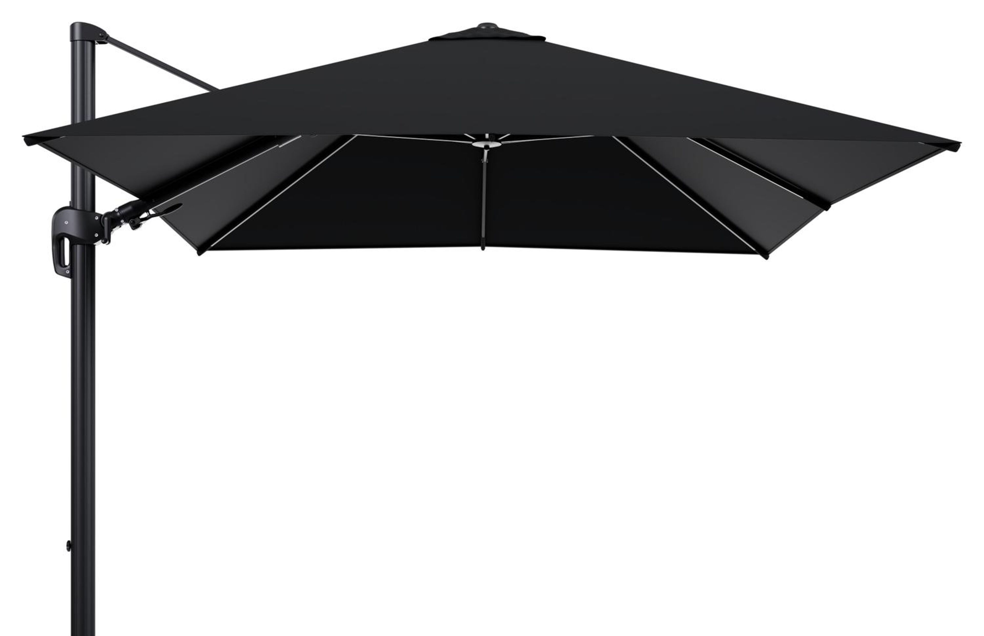 Rufina zweefparasol met tiltfunctie in zwart aluminium met zwart sunbrella® premium parasoldoek - L1 300 x L2 300 cm (zonder voet)