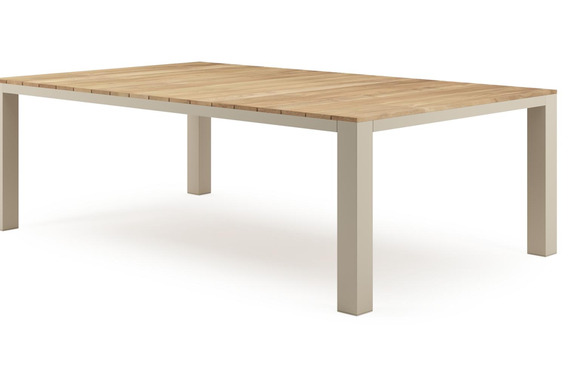 Table de jardin Nano XL rectangulaire en aluminium beige et teck massif Lg. 240 x Lrg. 148 x Haut. 75 cm