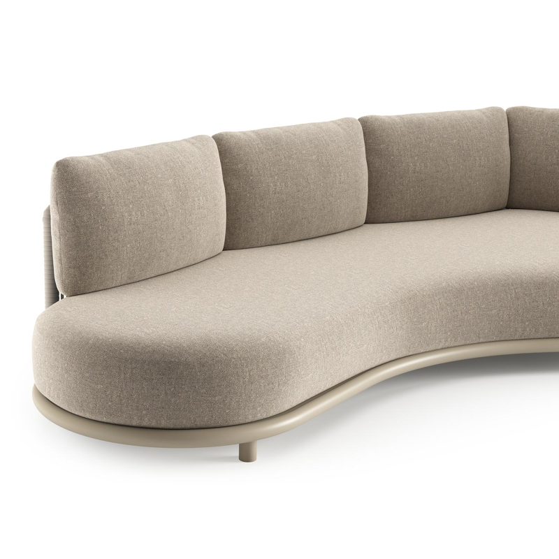 Lomano loungebank in beige aluminium en beige verticaal geweven luxe vlakke rope met chartres pewter all weather sunbrella® luxe kussen