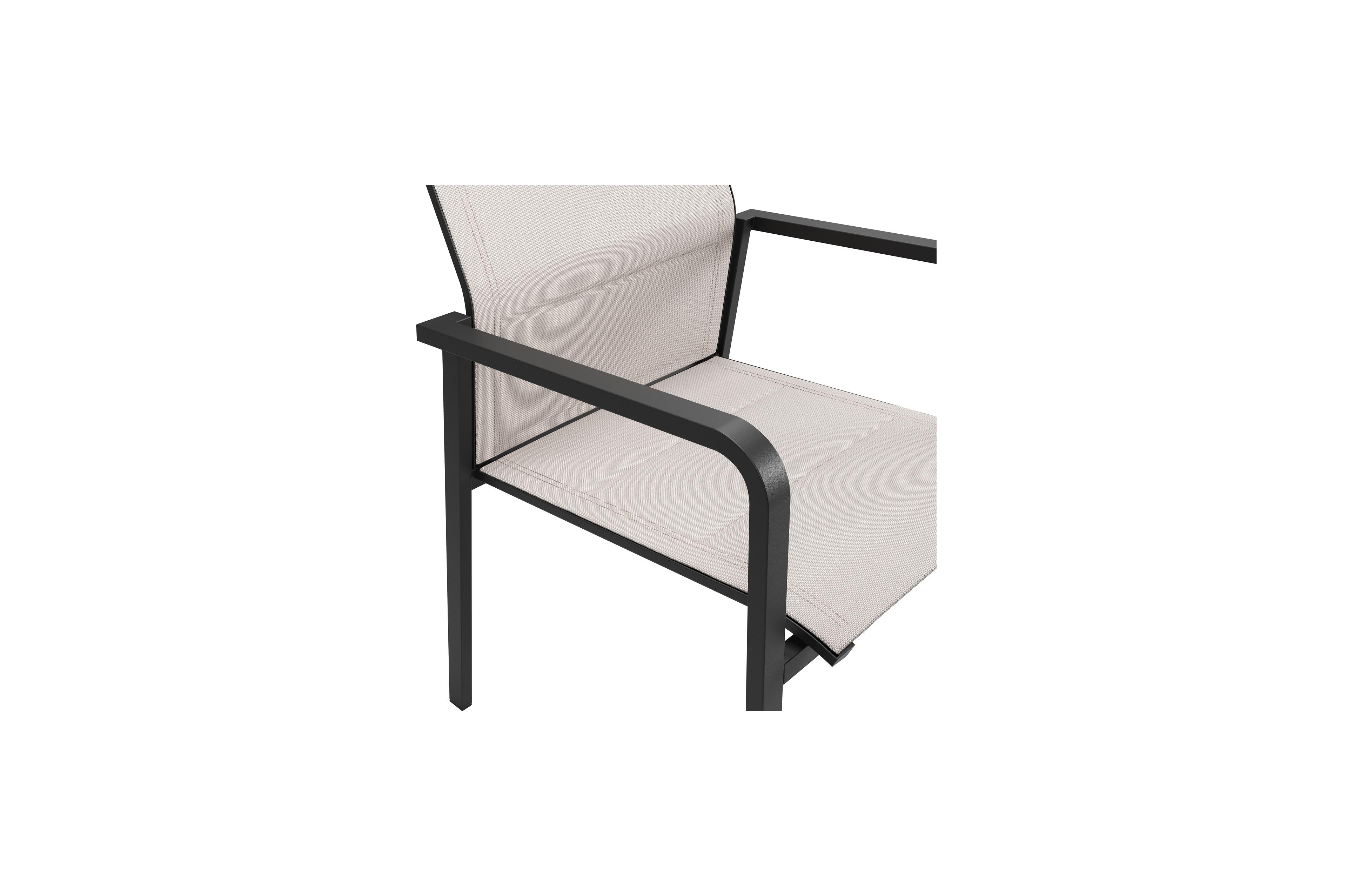 Como stapelbare tuinstoel in zwart aluminium en beige dubbele textilene