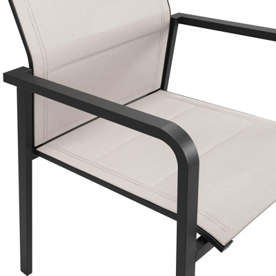 Como stapelbare tuinstoel in zwart aluminium en beige dubbele textilene